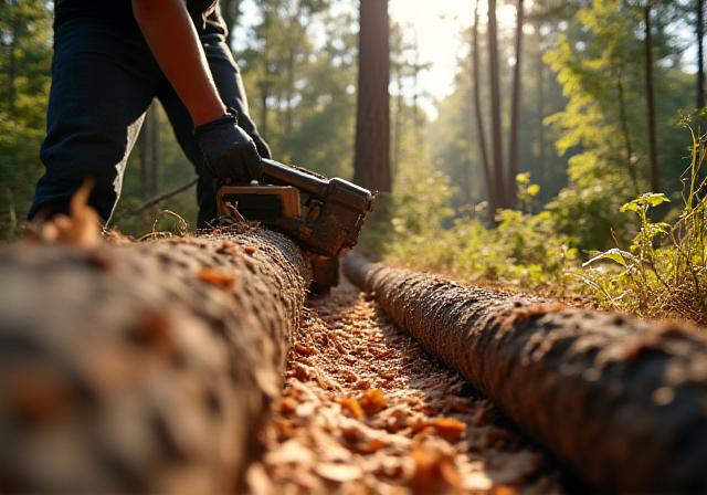 Процесс экологичной заготовки древесины в лесу