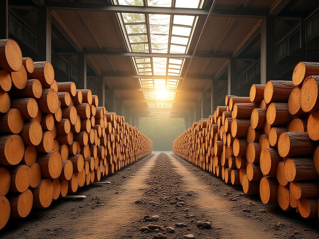 Свежезаготовленная древесина на складе
